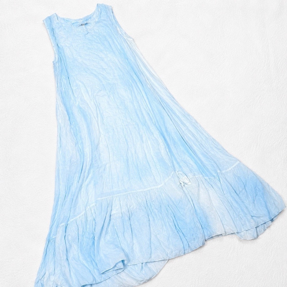 Tempo Paris Women's L Blue Tie Dye Maxi Dress Sleeveless Boho Made in Italy